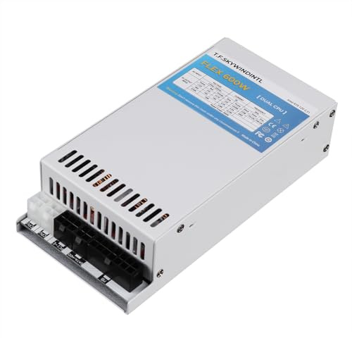 T.F.SKYWINDINTL Flex ATX Fuente de alimentación 600 W Dual CPU Conector modular PSU de voltaje completo 110/220 V ultra silenciosa 20+4 pines para PC de computadora, servidor, POS AIO, sistema blanco