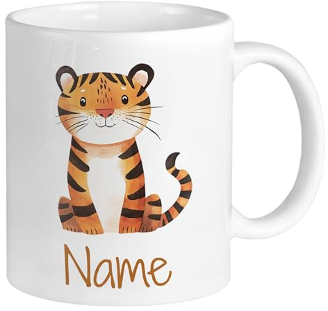 GRAZDesign Kinderbecher personalisiert mit niedlichem Tiger-Design und Name - Tasse für Kindergeburtstage Keramik 330ml