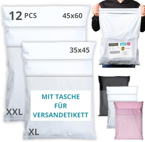 EMBALLAX - 12 Buste per Spedizioni Vinted CON TASCA PER BOLLETTINO - Taglie XL/XXL - NON TRANSPARENTI/ULTRA-RESISTENTI - Sacchetti Spedizione in Plastica - Pacchi per Spedizioni Postali - Scatola