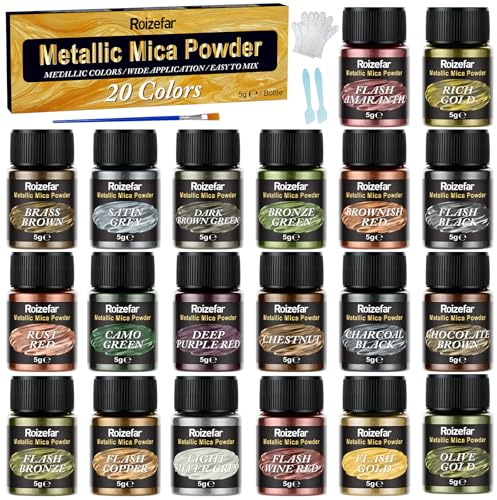Roizefar Epoxidharz Farbe Metallic Mica Pulver, 20 Farbe*5g Perlglanz Epoxidharz Pigment metallischer Pulver für Seifenfarbe, Epoxidharz, Kerzenherstellung, Nagellack, Badebomben, DIY