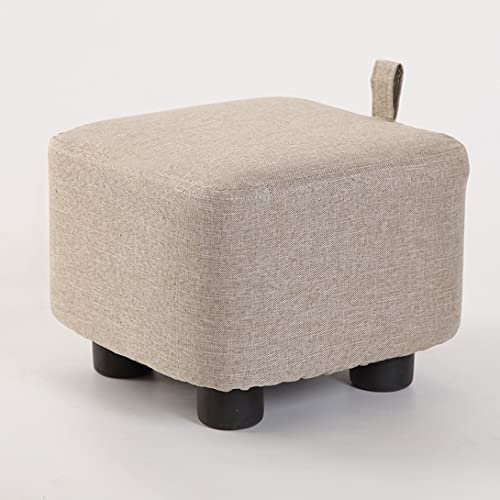 Quadratischer Holz-Pouf, gepolstert, Leinen, Ottomane für Zuhause, Wohnzimmer, Schlafzimmer, Büro, Veranda, 28 x 28 x 20 cm, stilvolles olivgrünes Akzentstück