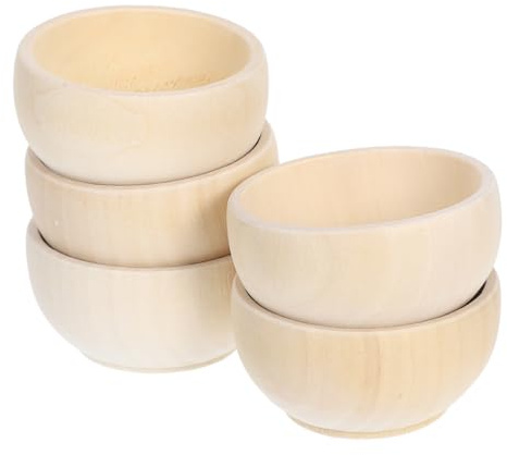 HOMSFOU Mini-Holzschalen Set 5 Stück Kleine Holzschalen Unbehandelt Holzschälchen Klein Zum Selbermachen Für Basteln Kinder Diy Dekoration Spielküche Zubehör