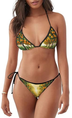 YYHWHJDE Maillot de bain 2 pièces pour femme Motif arbres orangers, noir, Taille L