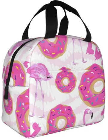Borsa termica pieghevole per il pranzo, con stampa di fenicottero e ciambelle, snack, bevande, ragazzi, ragazze, adolescenti, picnic