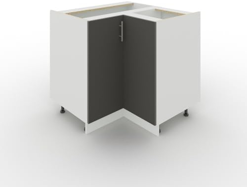 JD Greta Adjustable Kitchen Corner Base Unit - 900mm - Corner Base Cabinet with Doors (No Worktop) - Dark Grey Matt