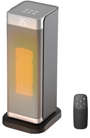 Termoventilatore 2000W Portatile, Riscaldamento Istantaneo 2s con Modalità ECO - Termoconvettore Silenzioso 35dB 3 Livelli, Telecomando 70° Oscillazione per Casa Ufficio Bagno (Argento)