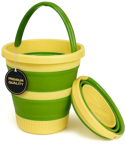 Cubo Plegable de 12 L de Silicona de Alta Densidad y PP, Verde y Crema, Resistente a roturas - Palangana Plegable con asa de Alta Capacidad- Cubo Plegable Silicona XL Resistente a roturas.