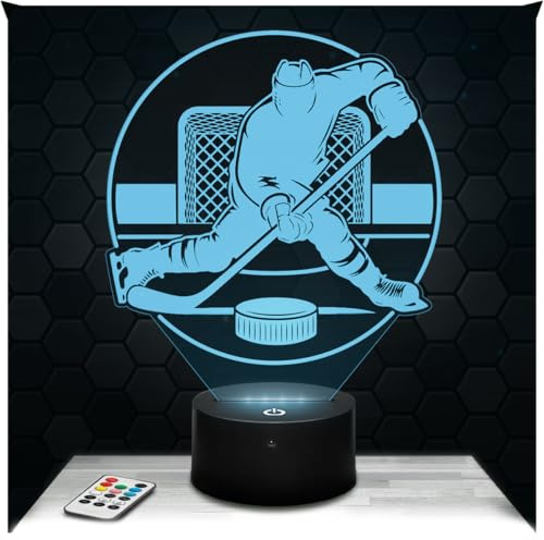 Lampephoto.fr - Lampe Eishockey Sport 3D Touch Nachtlicht | Made in France, Sockel & Größe wählbar, dimmbar, Batterie/USB, HD-Lasergravur, Geschenk für Sie & Ihn