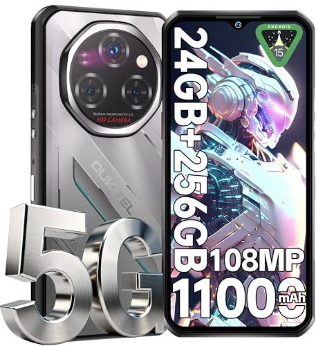 OUKITEL WP62 5G Android 15 Outdoor Handy - 24GB+256GB(2TB) 108MP+32MP+8MP Nachtsicht Kamera 11000mAh/33W Outdoor Smartphone 6,6 Zoll FHD+ 120Hz baustellenhandy Dual SIM IP68/NFC/OTG/GPS/Face ID