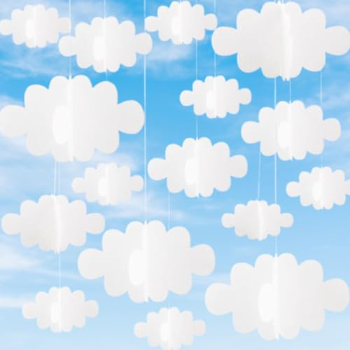 ZHAOYCSH Decoraciones de Nubes 3D para Colgar en el Techo, 16 Piezas de Nubes Artificiales de Decoración, Adornos Colgantes Tridimensionales para Bodas, Habitaciones de Niños y Decoración del Hogar