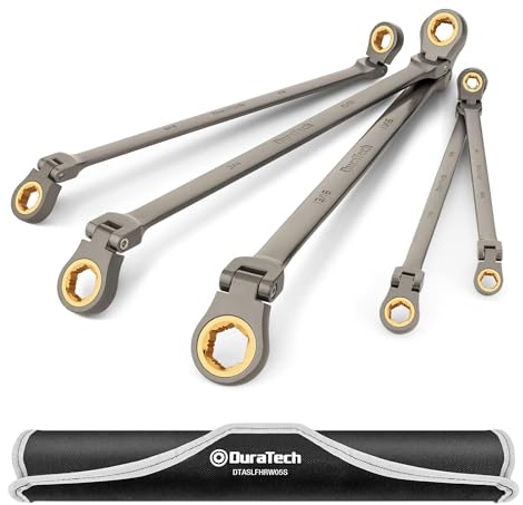 DURATECH Extra Long Anti-Slip Ratcheting Wrench Set, Double Box End Wrench Set, 5-Piece, SAE, 1/4 -13/16 , 72-Teeth, CR-V Steel, Grey Nickel Plating with Rolling Pouch