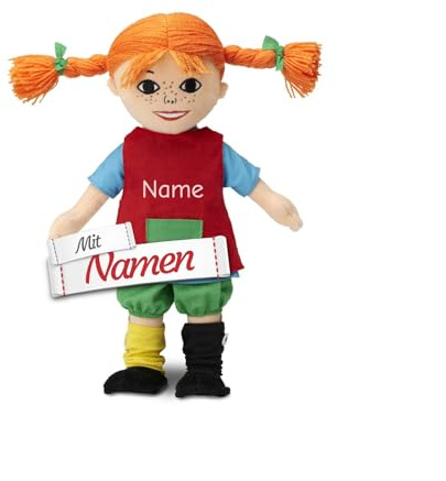 LALALO Pippi Langstrumpf Stoffpuppe mit Namen Bestickt, Geschenk zum Kita Start und 1. Geburtstag - 30 cm, Puppe personalisiert