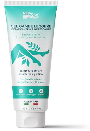REPOSA - Nuova Versione Gel Crema Gambe Effetto Freddo Defaticante e Rinfrescante, Crema Gambe Stanche Gonfie e Pesanti con Aloe Vera Gel, Centella Asiatica e Menta Piperita, Azione Idratante, 200ml