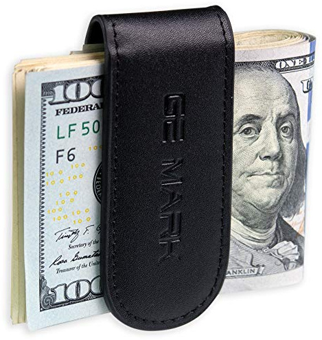 GE MARK Leather Money Clip - Strong Magnets Holds 30 banknotes - for Men - Cash & Card - Gift Box(black)