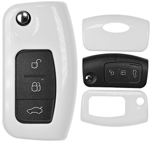 Klapp Schlüssel Cover Hülle für Ford Focus C-Max Fiesta Kuga S-Max Mondeo/Farbe: Weiß