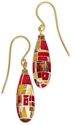 Boucles d'Oreilles Pendantes Ambre Mosaïque Bohème Goutte d'Eau en Argent Sterling 925, Artistiques Vibrantes Hypoallergéniques - Faites Main par Emmanuela