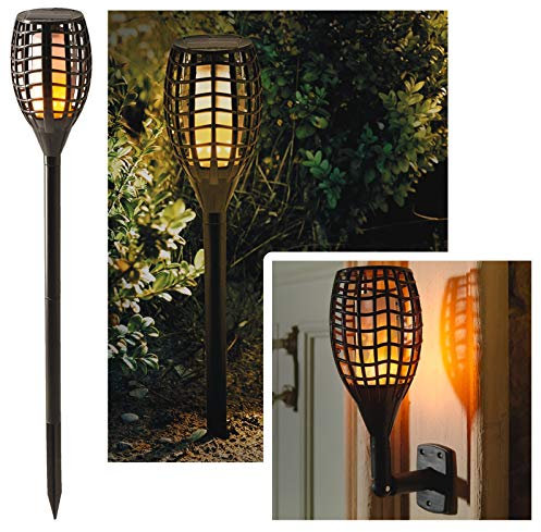 Solar Powered Flame Effect Garden Torch - Weatherproof Outdoor Garden LED Wall Mounted or Freestanding Floor Light with Stake or Wall Bracket - Decking, Patio, Border, Flowerbed, Pathway Lighting