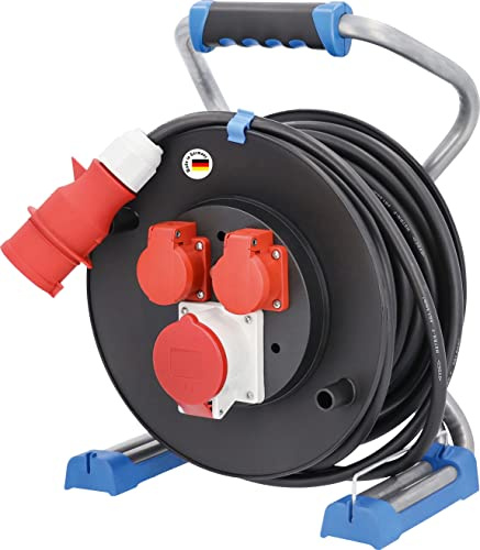 as - Schwabe Xperts CEE Kabeltrommel 20 m H07RN-F 5G2,5, IP44 Außenbereich, mit 2 Schutzkontaktsteckdosen & 1 CEE 16 A 5polig, Thermoschutz, Made in Germany