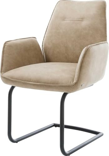 DELIFE Schwingstuhl Zoa-Flex Freischwinger rund Schwarz Mikrofaser Beige Vintage Taschenfederkern