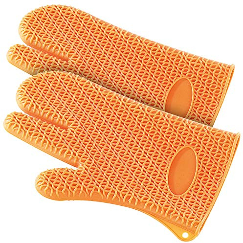 Rosenstein & Söhne Ofenhandschuhe: 2er-Set Silikon Hitzeschutzhandschuhe (Backofenhandschuhe Silikon, Handschuhe Backofen, BBQ)