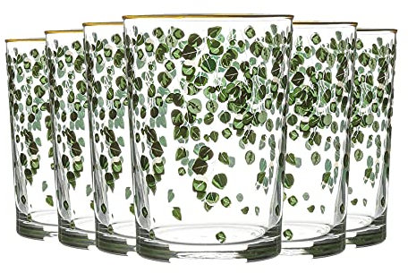 LAV 6 pieza decorada Bodega Highball vasos, decorado - Botánico Hoja modelada largas Vasos de bebida del cóctel - 520ml - Verde