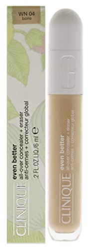 Clinique Even Better All-Over Full Coverage Concealer + Eraser Makeup For Dark Undereye Circles | With Hyaluronic Acid + Caffeine | Hydrating, Brightening + Depuffing, Bone, 0.2 Fl Oz
