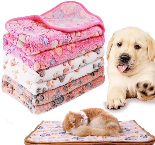 WDEC Lot de 3 couvertures en polaire douces, chaudes et lavables pour animal de compagnie de petite et moyenne taille - Confortables, moelleuses et durables - Blanc crème, rose, marron - 76 x 104 cm