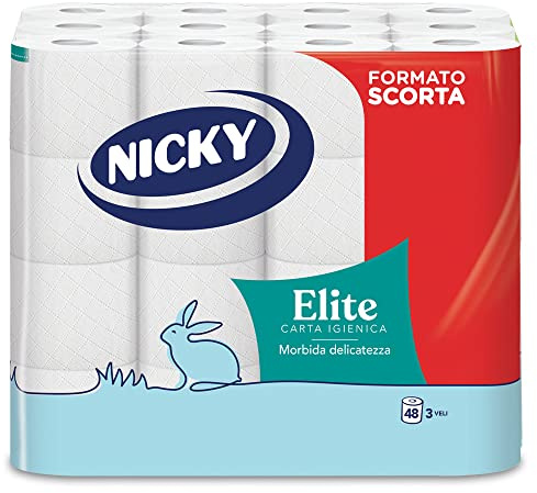 Nicky Elite Lot de 48 rouleaux de papier toilette, 150 feuilles moelleuses à 3 voiles, doux et résistant au contact de la peau, testé dermatologiquement, 100% certifié FSC®