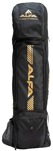 ALFA Jumbo Hockey Stick Kit Bag | Svart, Large | Polyester | Lätt och hållbar | Spacious Main Compartment | Bekväma vadderade remmar | Ventilerade främre fickor