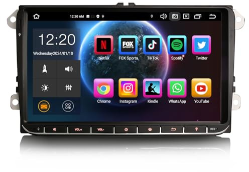 Erisin Android 13 9 Zoll 4GB RAM+64GB ROM 8-Kern Autoradio Mit GPS für VW Passat B6 Golf V VI Touran Skoda Seat Tiguan Jetta T5 Unterstützt CarPlay Touchscreen DAB+ WiFi 4G FM Radio Bluetooth A2DP