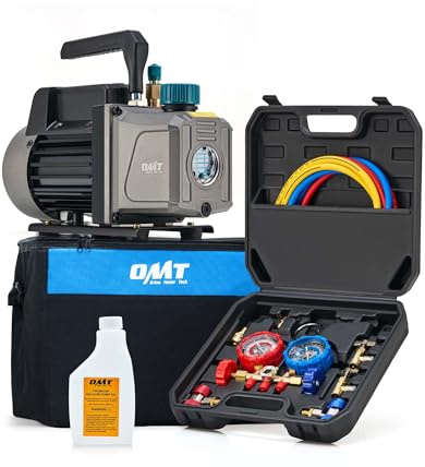 Orion Motor Tech 3,5 cfm Pompa a Vuoto per Condizionatori, 186W AC Pompa Vuoto e Set di Manometro a 3 Vie per R134a R12 R22 R502, Kit Pompa Vuoto per HVAC/Auto AC