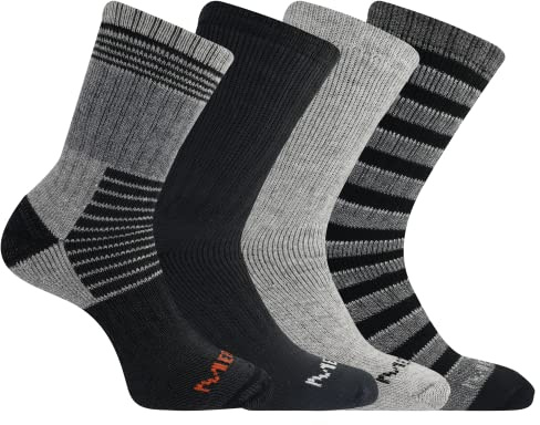 Merrell Termiska vandringsstrumpor för män och kvinnor – 4 par pack-unisex bågstöd band och ullblandning, Svart blandad, Small-Medium