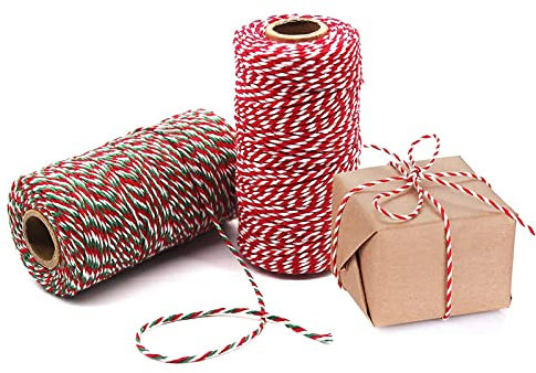 200m Red Green White Christmas Twine Cotton Craft String, RFWIN Christmas String Bakers Twine for Kitchen Cooking, Baking, Butchers, DIY Handmade Arts Gift Wrapping