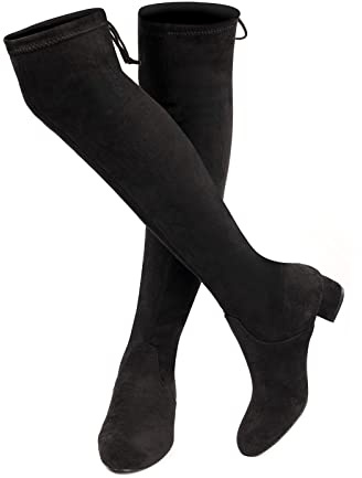 Hitmars Botas Altas Mujer Botas Rodilla Gamuza Invierno Largas con Cordones Tacon Ancho Comodas Moda A Negro EU 39