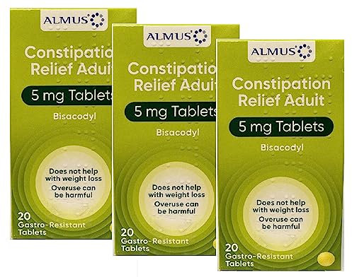 Almus Constipation Relief Gastro-Resistant Tablets 5 mg Bisacodyl - 3 x 20 Tablets