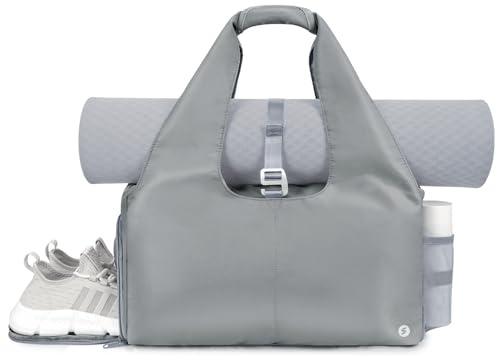 sportsnew Yoga Gym Bags for Women with Shoes Compartment and Wet Dry Storage Pockets with Adjustable Yoga Mat Holder, Grey