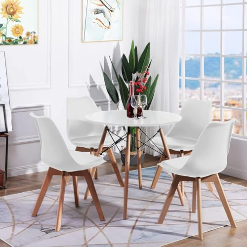 H.J WeDoo Set tavolo da pranzo rotondo con 4 sedie bianche, gruppo sala da pranzo per cucina sala da pranzo ufficio