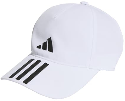 Adidas Unisex 3-Stripes AEROREADY Running Training Baseball Cap, White/Black/Black, XXS