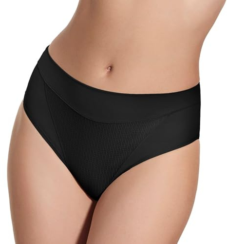 Selene, Mutanda Donna a Vita Alta Leggermente Contenitiva, Slip Effetto Modellante in Morbido Tessuto, Collezione Maribel, Colore Nero, Taglia 50