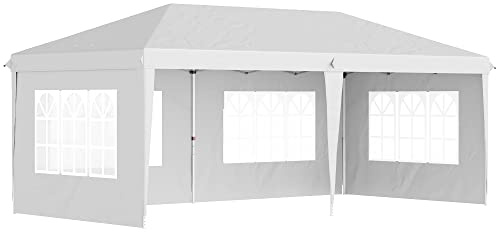 Outsunny Carpa Plegable 6x3 m, Pop-up, con 4 Laterales Desmontables, Cenador de Jardín con 4 Ventanas Visibles y Bolsa de Transporte, Impermeable, Anti-UV, Gazebo para Camping, Fiestas Exterior Blanco