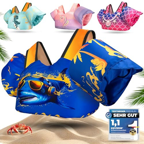 KIDVERSE Schwimmweste Kinder 3-6 Jahre - Geprüfte Qualität - Schwimmweste mit Schwimmflügel für Kinder - Schwimmhilfe für Jungen & Mädchen bis 30kg - Auftriebsweste - Schwimmtraining