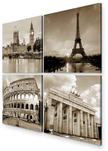 B&D XXL Akustikbilder Set Stadt 4 Teilig je Akustikschaum Hochleistungsschallabsorber Schallschutz Leinwand Wandbild Raumakustik Schalldämmung d-B-0174-b-i