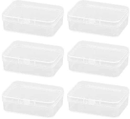Rumyve 6Pcs Clear Plastic Storage Boxes with Lids - Mini Rectangular Containers for Beads, Business Cards, Pills, and Small Items(6.5 * 4.5 * 2 cm)
