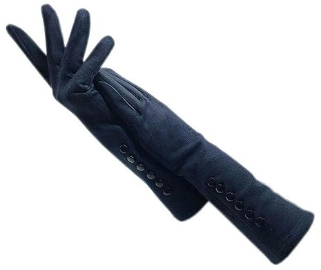 WILsem guanti invernali da donna in pelle scamosciata braccio scamosciato spesso nero grigio beige blu scuro marrone chiaro lungo 35 cm