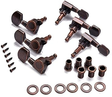 Gitarrenstimmwirbel 3l3r Quadratisch Kaffee für Akustische und Elektrische | 6 Stück mit Ferrulen, Gewindebuchsen und Schrauben, Metallausführung, Ersatzteil