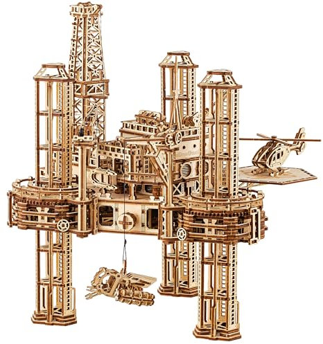 Wood Trick Offshore-Rig-Plattform aus Holz, 3D-Puzzles für Erwachsene und Kinder zum Bauen – interaktive bewegliche Plattform – Holzmodelle Engineering DIY-Projekt Mechanische 3D-Holzpuzzles