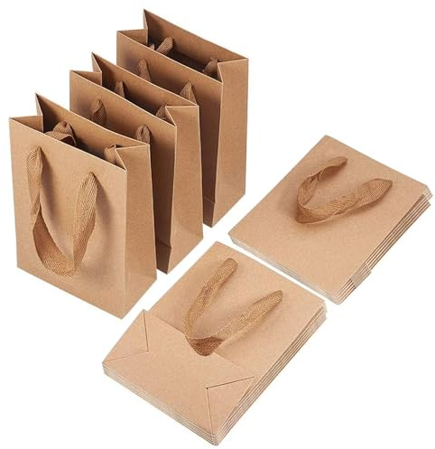 10 Stück Geschenktüten Papier, Recycelbare Einkaufstaschen aus Kraftpapier, Kleine Geschenktüte Kraftpapier, mit Griff Geeignet für Geburtstagsfeiern, Shopping, Geschenke – Braun
