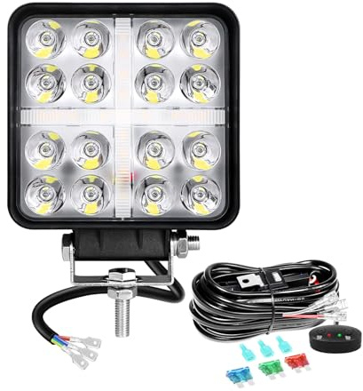 Willpower 1pc Focos LED Tractores 4 pulgadas 48W Faros Led 12V 24V Luz de Trabajo LED Antiniebla LED para 4x4 Coche Camión Barco Offroad Auto, IP67, 3000K 6000K Doble Color, Con Cables, Plaza