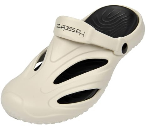 Harssidanzar Zuecos para Hombre y Mujer Zapatos de Jardin,Sandalias de Playa Antideslizantes con Plantillas extraibles para Exterior Interior HU201EU,Blanco/Negro,Talla 36/37