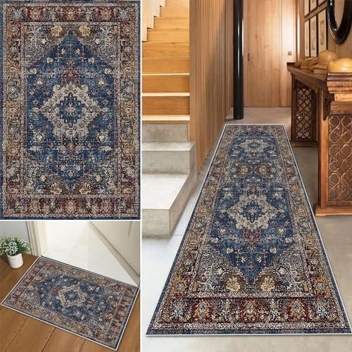 Baoeray Boho Teppich Läufer Flur rutschfest Waschbar Küchen Teppich 50 * 240cm Lang Teppichläufer Weich Küchenläufer Teppichmatten Fur Korridor Schlafzimmer Wohnzimmer Meterware Anpassbar